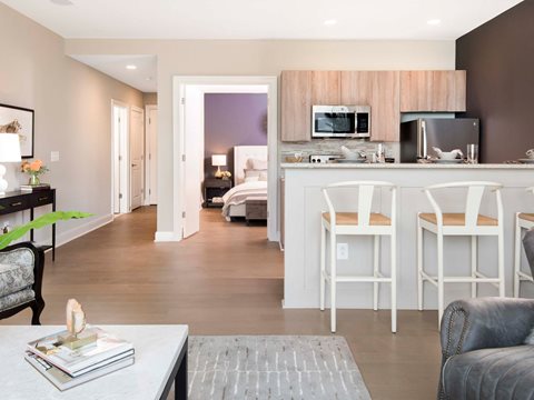 Franklin Tower unit common space with hardwood flooring